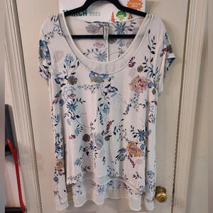 American Rag Cream Floral Short Sleeve Chiffon Overlay Shirt in Size 0X